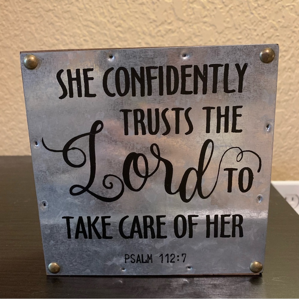 Psalm 112:7 Bible verse decorative galvanized metal & wood art